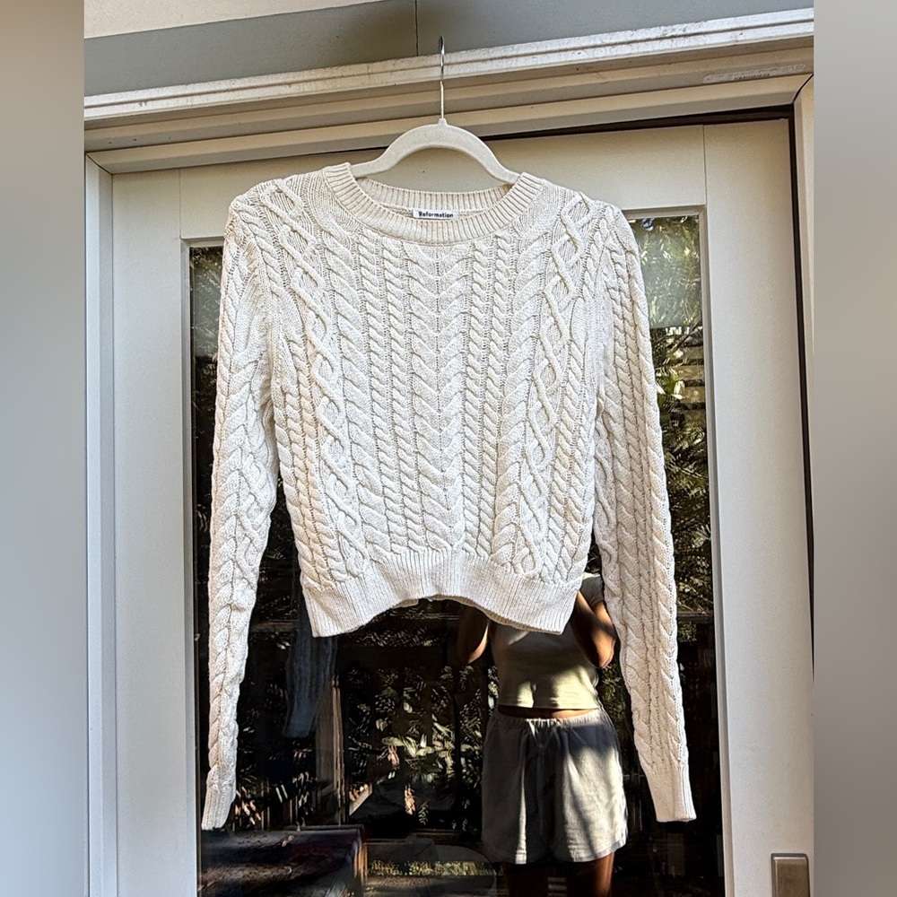 Reformation Ivory Cable Knit Sweater